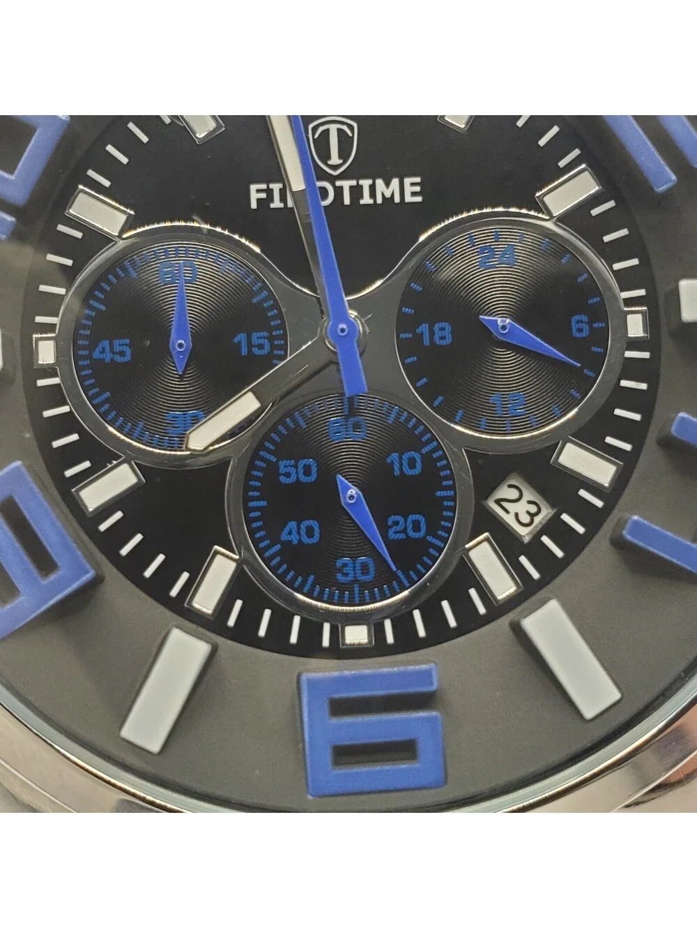 FindTime Blue/Black Chronograph Mens Watch  49mm New Battery